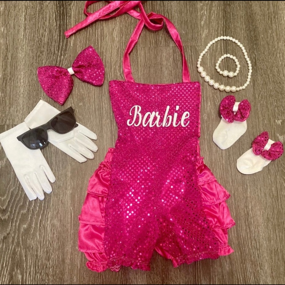 Pink sequin romper, Custom  fashion doll birthday outfit, toddler girls baby bir